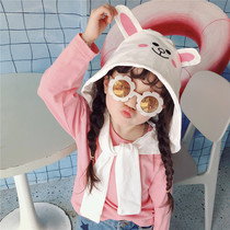 ins explosive spring Children Baby cute cartoon scarf sweater girl pink rabbit cotton hooded sweater