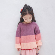 ins spring new children baby Korean sweet pullover pink purple sweater girl mohair color sweater