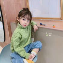 Autumn and winter new childrens clothing boys and girls baby Korean turtleneck pullover sweater knitted sweater childrens solid color twist sweater