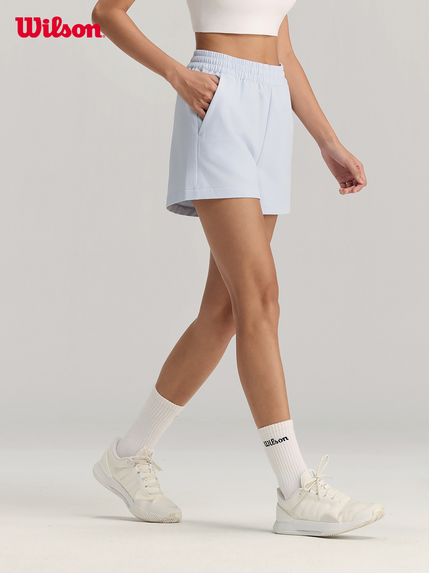 Wilson Official Spring Women's Sports Adjustable Waist Seersucker Fleece Tennis Woven Shorts