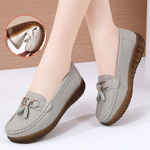 Super Soft and Comfortable Thick-Soled Loafers for Women, New Spring Model, Genuine Leather Soft Sole, Rubber Sole, Slip-On Shoes for Middle-Aged and Elderly Mothers