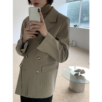 Sleep at 11 homemade designer retro loose vertical stripes double-breasted texture suit jacket