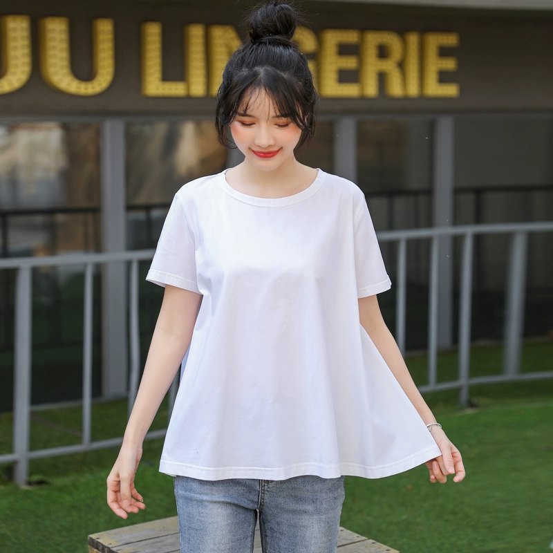 Áo sơ mi nữ mùa hè 2020 mới Hàn Quốc áo thun cotton ngắn tay thời trang cotton bé sơ mi rộng rãi áo sơ mi rộng - Áo sơ mi dài tay