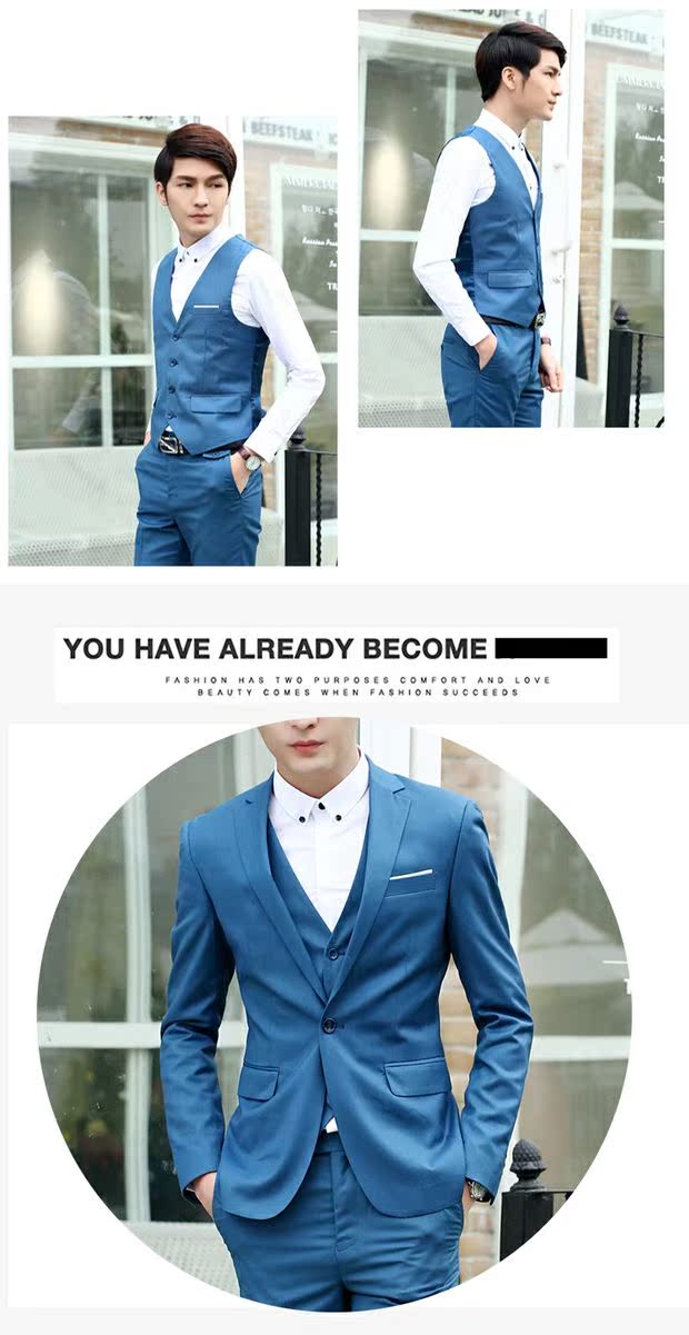Bộ đồ vest nam hai mảnh phù hợp với phiên bản Hàn Quốc của chú rể mảnh mai chú rể váy cưới công sở chuyên nghiệp đầm nhỏ phù hợp với nam quần nam ống rộng