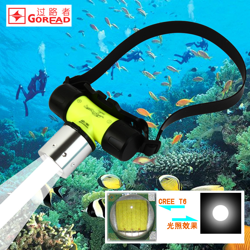 GD27 diving headlight waterproof T6 magnetic control switch LED outdoor lighting charging 18650 lithium battery headlight