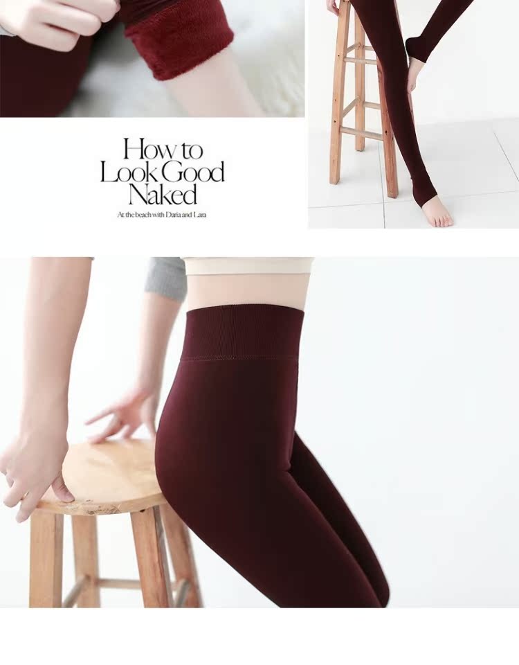 Người mẫu mặc mùa thu và mùa đông cộng với quần legging nhung dày, quần lửng cạp cao chống eo quần lửng lụa đen tất da chân