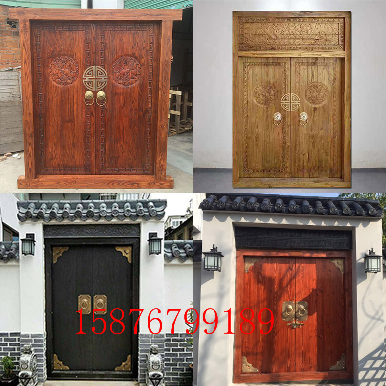 Chinese-style antique wooden door rural yard gate double switch into door built solid wood to open door to old house courtyard door
