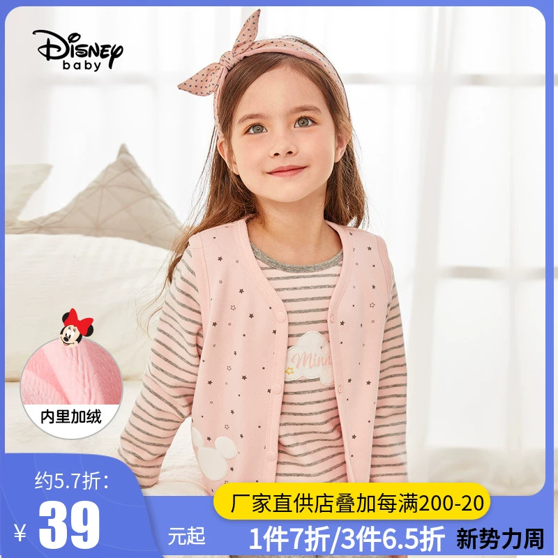 Quần áo trẻ em Disney áo vest trẻ em mùa xuân và mùa thu cô gái mặc bên ngoài cùng với áo vest nhung - Áo ghi lê