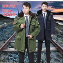 Outdoor labor protection cotton coat mid-length thickened warm and cold-proof clothing mens thickened winter hat-wearing cotton coat in cold areas