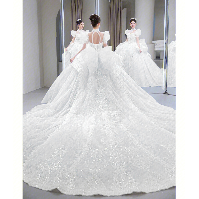 Ice and Snow Blue Princess Wedding Wedding Bubble Sleeve Tail Tail Heavy Works Ice and Snow Blue Princess Wedding Wedding Bubble Sleeve Tail Tail Heavy Works