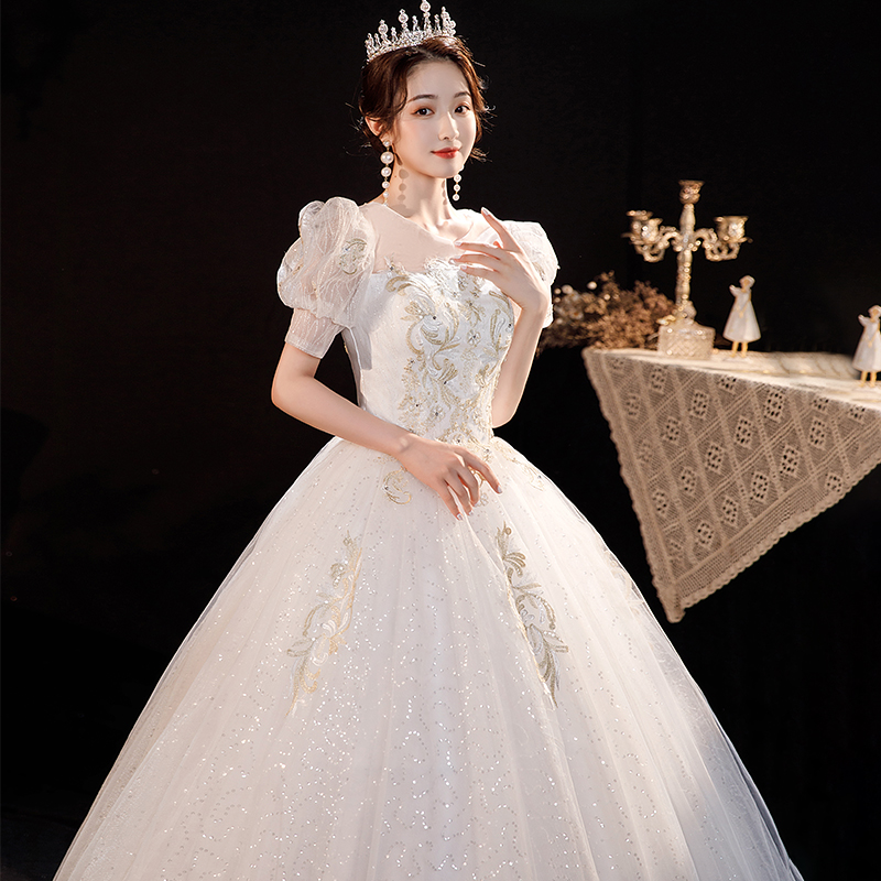French light wedding dress 2023 new bride's main gauze small high -end texture uniform pregnant woman model covers rough arms female French light wedding dress 2023 new bride's main gauze small high -end texture uniform pregnant woman model covers rough arms female
