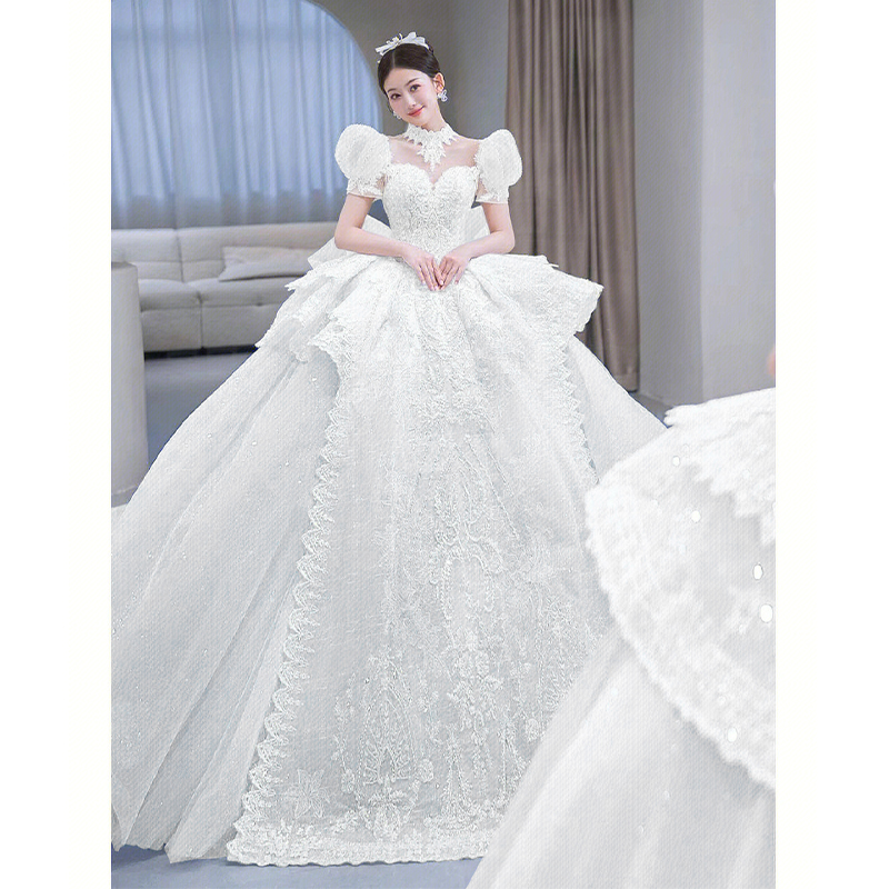 Ice and snow blue princess wedding dress 2023 new brides rework extravagant trailing senior senses palace wind-style bubble sleeves-Taobao