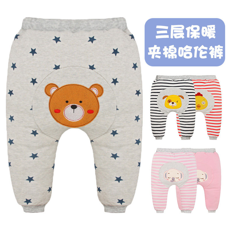 Baby cotton pants male baby girl winter thickened Harun pants warm clip cotton large pp long pants 1-2-3 years old