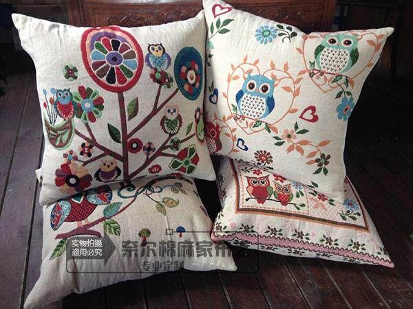 Nordic cotton hemp owl cartoon double-sided creative pillowcase backrest waist pillow office car sofa cushion