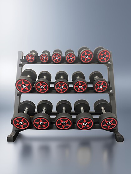 Round Head Rubber Pev Ten-Piece Three-Layer Dumbbell Rack Set for Men's Dormitory Home Fitness and Body Shaping Studio Dumbbells