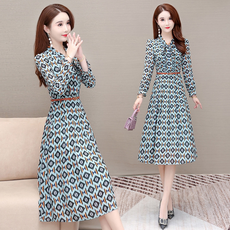 High-end small skirt women's 2022 spring and autumn new temperament long skirt is thin and high waist gentle long-sleeved dress