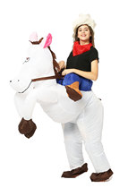 White horse riding inflatable suit black red gold western cowboy cowboy horse rider