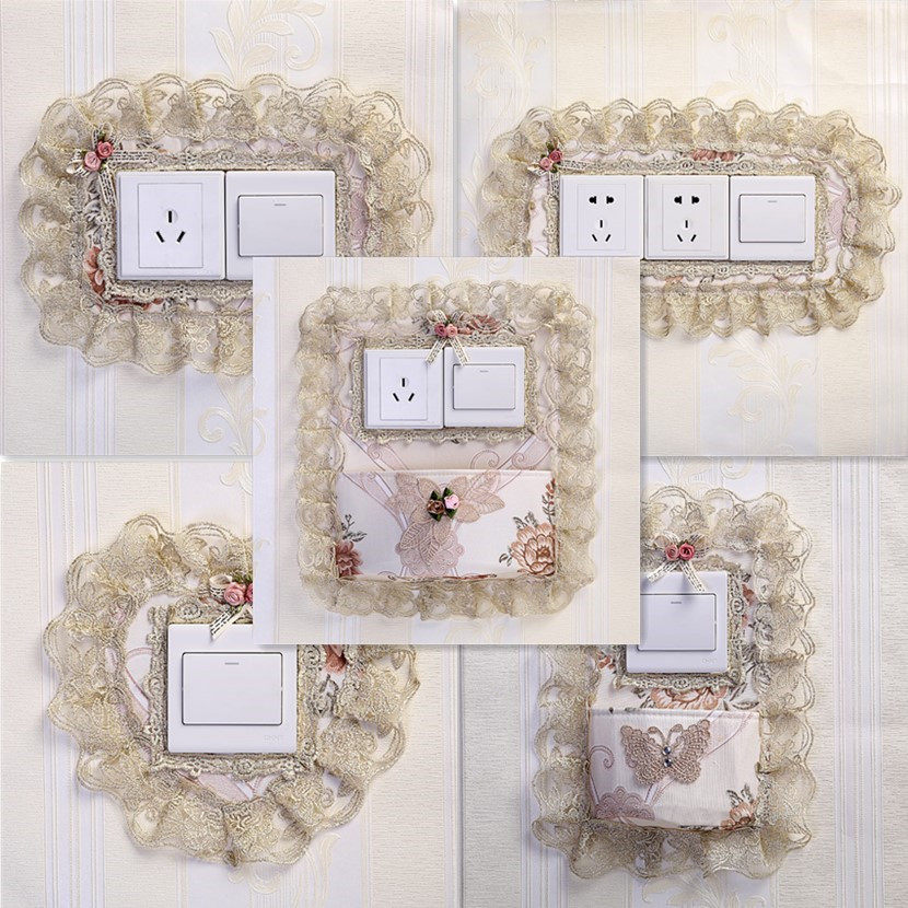 Lace switch sticker decorative dust cover mobile phone charging partner double Open belt pocket switch storage bag three open socket set