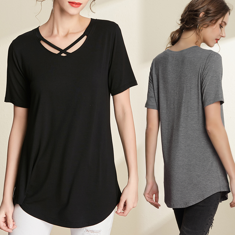 Plus-Size Modal Short-Sleeve T-Shirt for Women, Loose A-Line Design, Slimming, Tummy-Covering, Half-Sleeve Top with Sweetheart Neckline