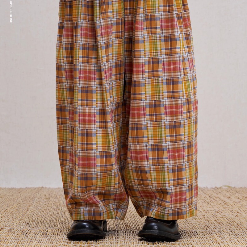 Unlimited Mote〔Balloon Pants 1.0〕Pure Cotton Yarn-Dyed Baijia Cloth Orange Wide-Leg Trousers