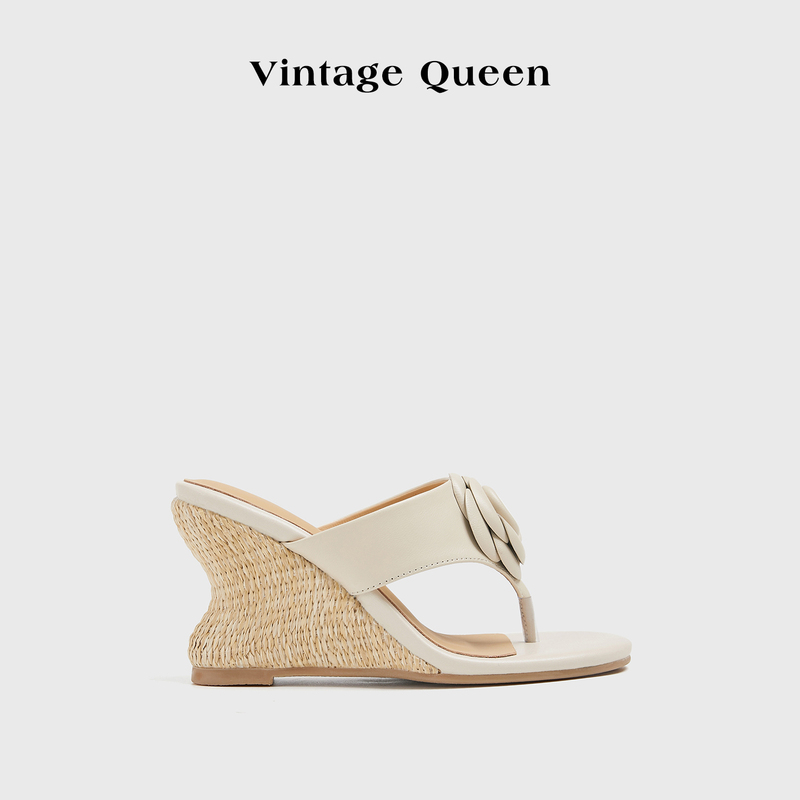 8.5Cm-Vintage Camellia Wedge Sandals for Women, Summer Wear with Skirts, Bohemian Vacation Flip-Flops 8.5Cm-Vintage Camellia Wedge Sandals for Women, Summer Wear with Skirts, Bohemian Vacation Flip-Flops
