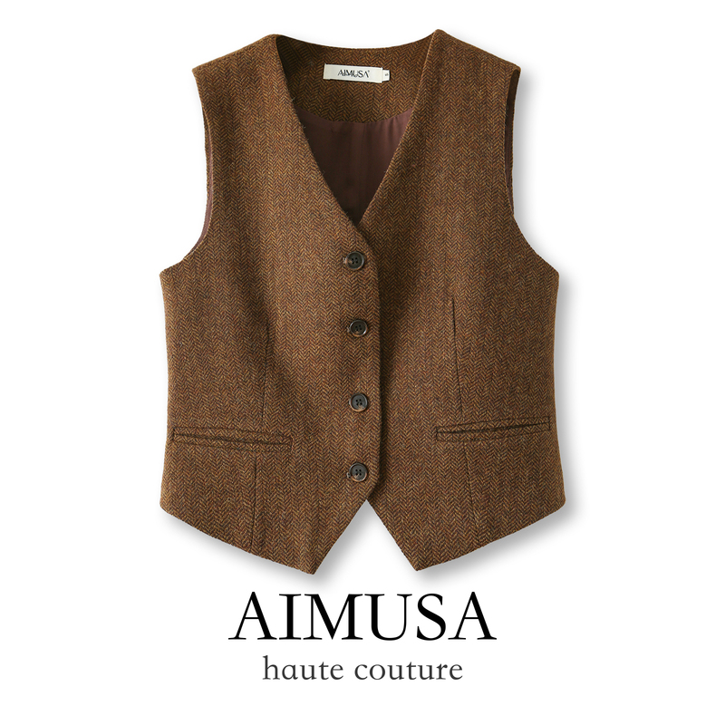 Aimusa 26 Spring Old Money Style Woolen Suit Vest Women's Spring and Autumn Sleeveless Layered Wool Vest