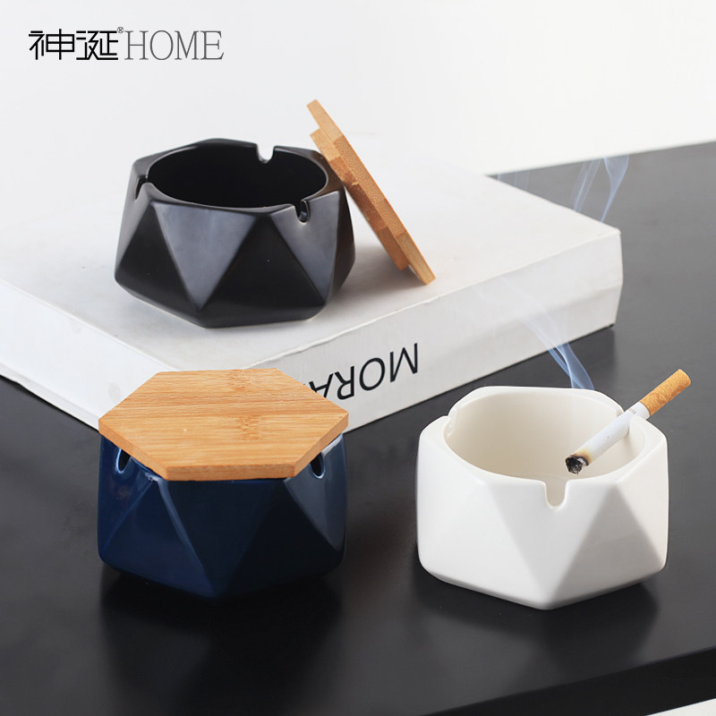 ins wind Nordic ceramic smoke ash tray with lid home living room creative personality trend office Tobacco cylinder anti-fly ash