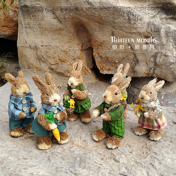 Mini Small Station Rabbit Sen Ensemble Pure Handmade Export Grass-based Imitation Animal Home Decoration Wedding Shop Window Hem