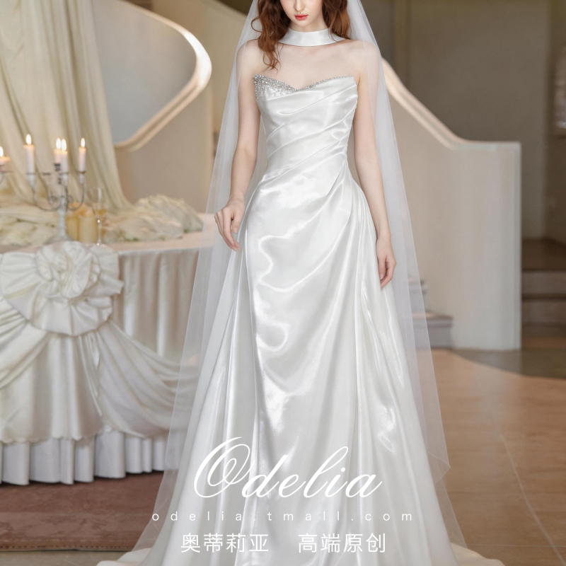 Odelia《Moon Ripple》2026 New Satin Strapless Wedding Dress Bridal Engagement Wedding Main Veil Going-Out Veil Odelia《Moon Ripple》2026 New Satin Strapless Wedding Dress Bridal Engagement Wedding Main Veil Going-Out Veil