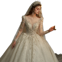 odelia Yi Xi French heavy industry long-sleeved trailing autumn and winter wedding dress main dress bride 2024 new style