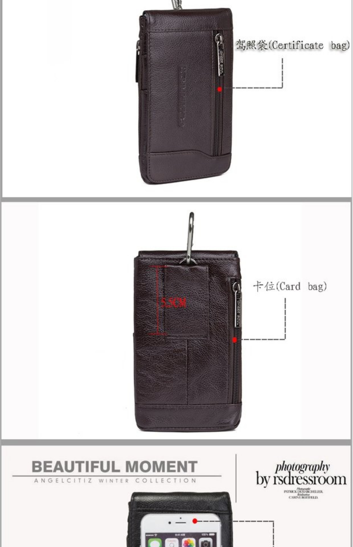 Thời trang dọc siêu mỏng 6 inch túi điện thoại di động Da nam lớp đầu tiên đeo điện thoại đeo thắt lưng Gói thẻ ví túi đeo chéo mlb