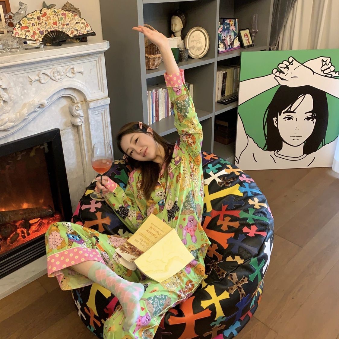 2022 new Zhou Yutong same style karenmabon pajamas female spring and autumn cartoon print pet pajamas set