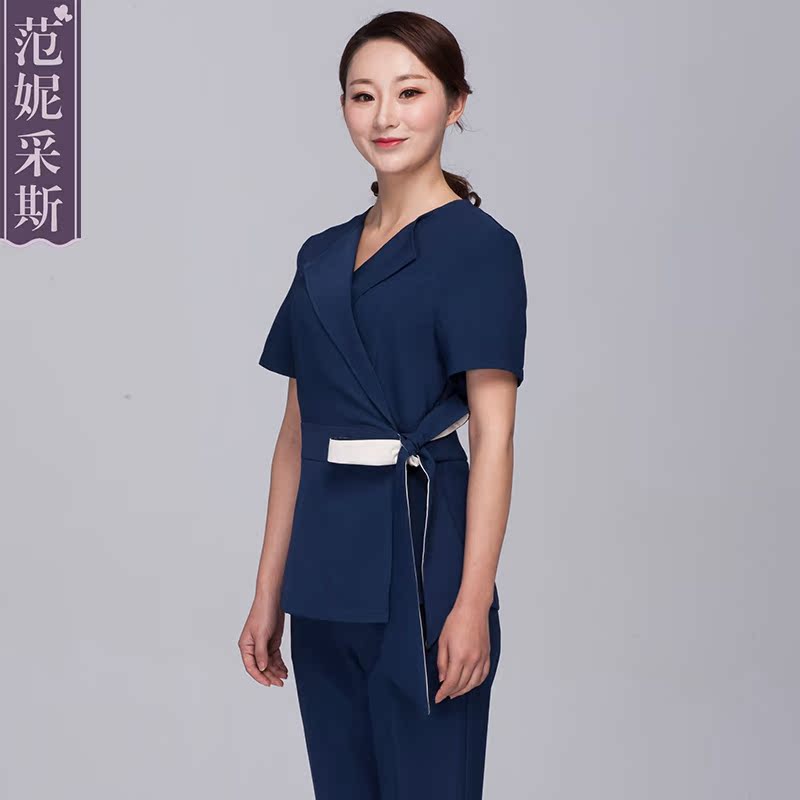 Beauty salon quần áo làm việc bộ 2020 mới thời trang mùa hè khí làm đẹp sleeveth ngắn lạc bộ sức khỏe spa mỏng của phụ nữ