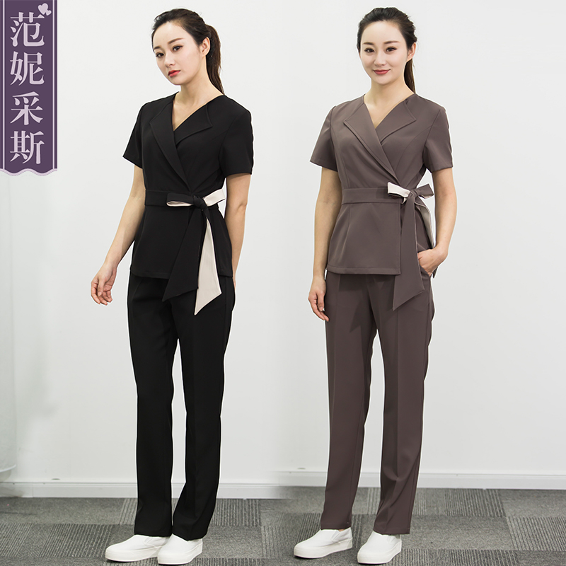 Beauty salon quần áo làm việc bộ 2020 mới thời trang mùa hè khí làm đẹp sleeveth ngắn lạc bộ sức khỏe spa mỏng của phụ nữ