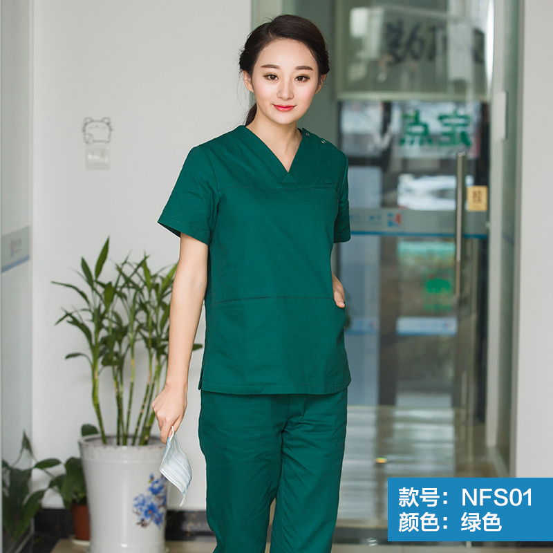 Bệnh viện bác sĩ phòng mổ rửa tay và bàn chải tay sleevecotton ngắn bông nam và quần của phụ nữ ly quần áo y tá miệng