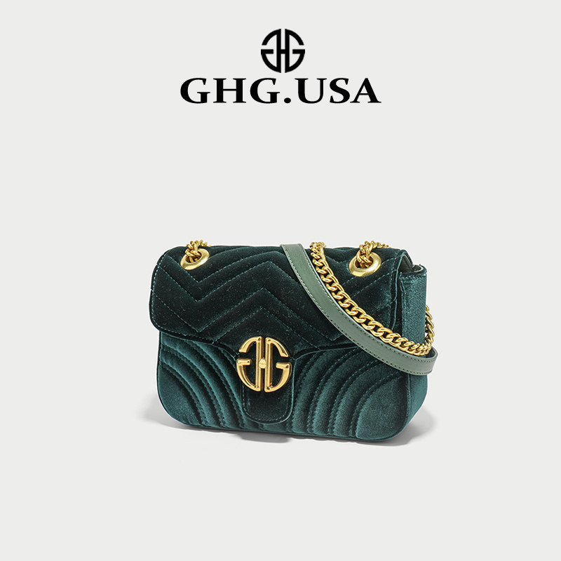 GHG light luxury brand Lingge velvet bag women's 2021 new fashion big chain messenger armpit bag