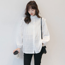 Autumn fashion foreign style pregnant womens clothing 2021 early autumn sweet Net red age hipster white shirt tide mother top