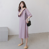 Pregnant women dress summer summer does not show belly loose belly age tide mother long T-shirt skirt knee long skirt