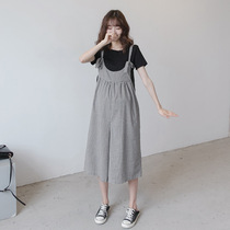 Pregnant womens pants womens tide summer wide leg pants fashion plaid loose size casual tide mother age thin wear