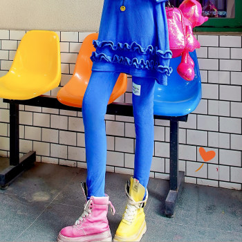 Sapphire color letter patch casual fleece leggings Sapphire color letter patch casual fleece leggings