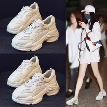 Korean trendy brand thick-soled daddy shoes womens 2022 new all-match net red white shoes super hot slimming sports womens shoes