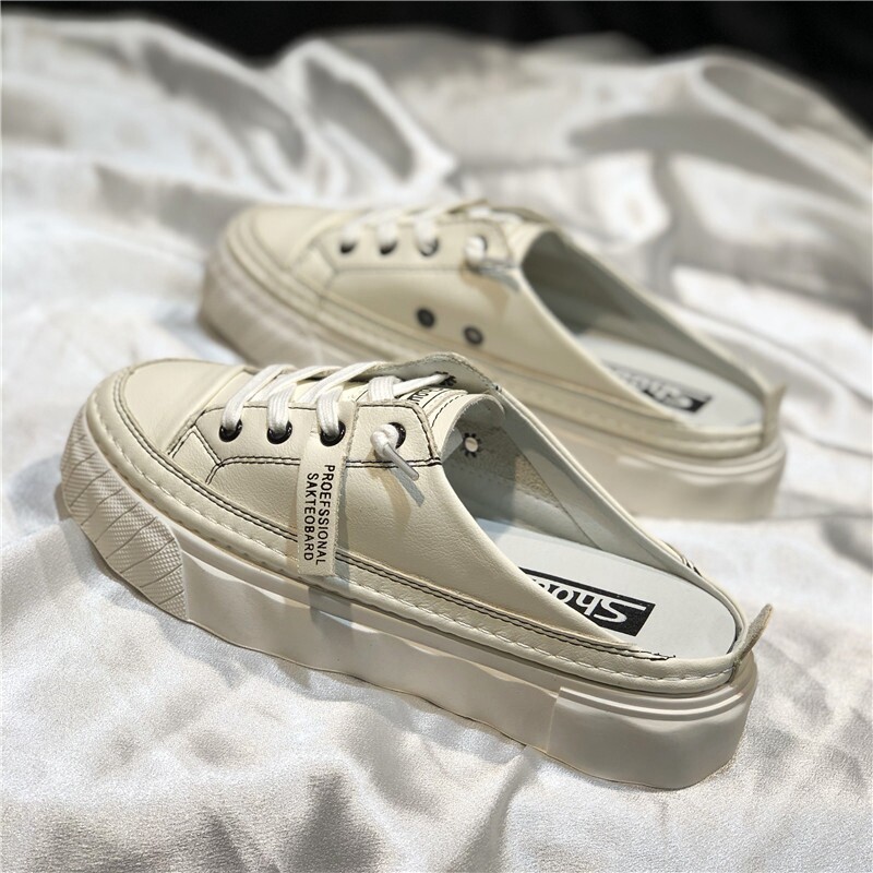 Trendy brand Baotou half-slippers women's outerwear genuine leather sneakers 2022 summer thick-soled slip-on slip-on shoes without heel