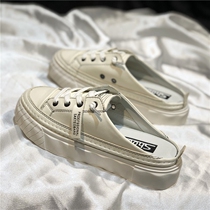 Trendy brand Baotou half-slippers womens outerwear genuine leather sneakers 2022 summer thick-soled slip-on slip-on shoes without heel