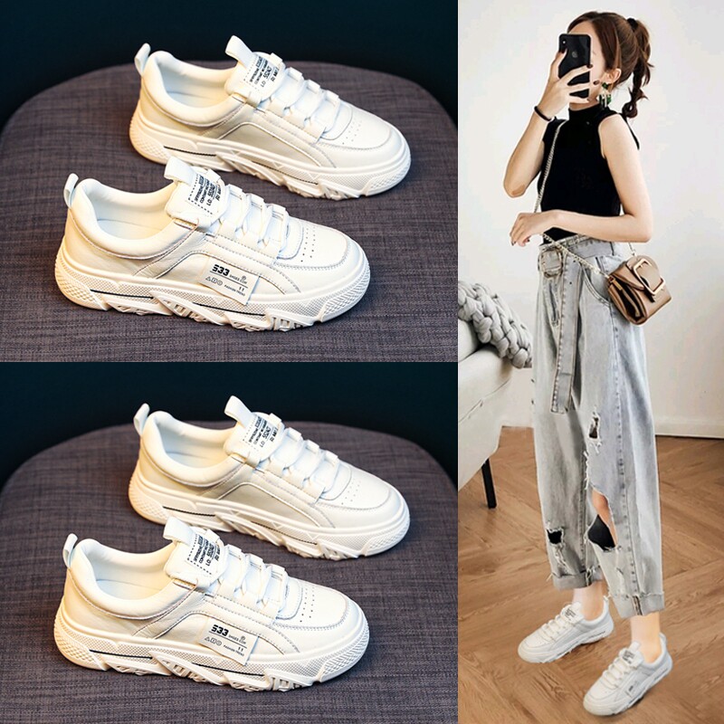 Korean trendy brand leather white women's shoes 2022 new autumn sports sneakers all-match casual thick-soled daddy shoes