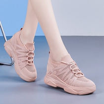 Tide card inside the rise of daddy shoes in 2023 summer new mesh breathable thick soles leisure sports small white womens shoes