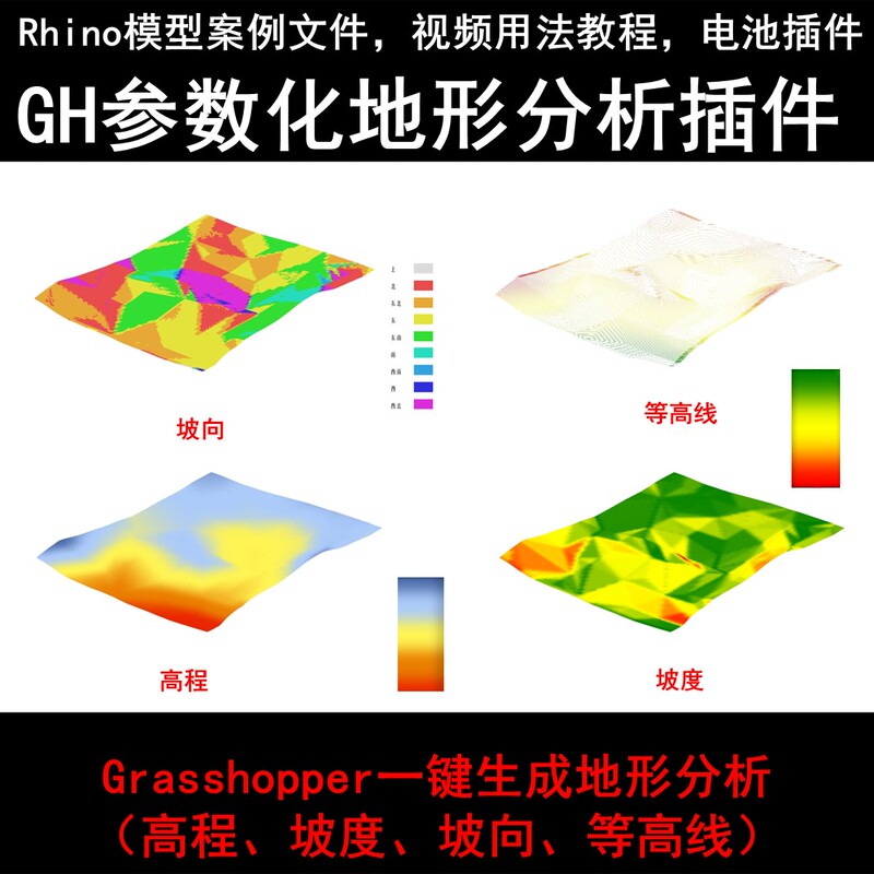 Grasshopper Terrain Analysis Gh Generates a Terrain Elevation, Slope, and Aspect Analysis Rhino Model with One Click