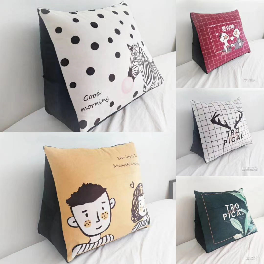 ins suede triangle backrest protection cervical spine sleep pillow cartoon holding pillow sofa cushion student dorm room single cushion