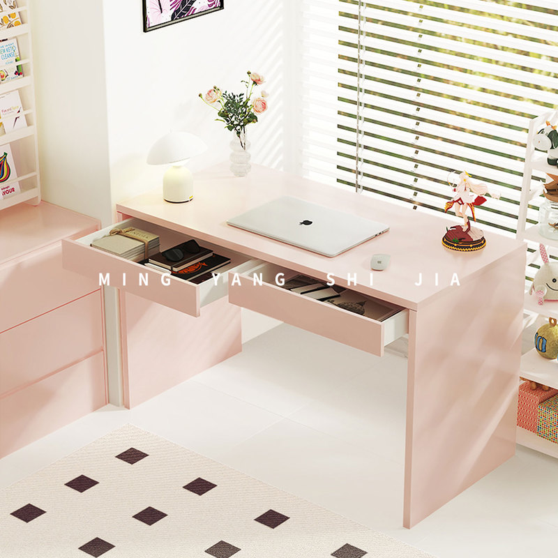 Modern Simple Solid Wood Pink Dopamine Desk Integrated Dressing Table Retro Computer Desk Study Desk