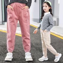 Girls  pants autumn 6-year-old girls 8 autumn and winter clothes 9 Korean version 10 plus velvet foreign style 5 wear corduroy childrens pants outside