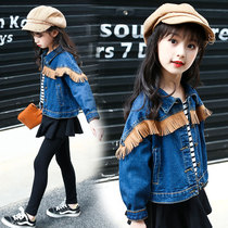 Girls denim jacket Childrens clothing spring and autumn 2021 new middle and large childrens Korean version of childrens super-western fashion top women